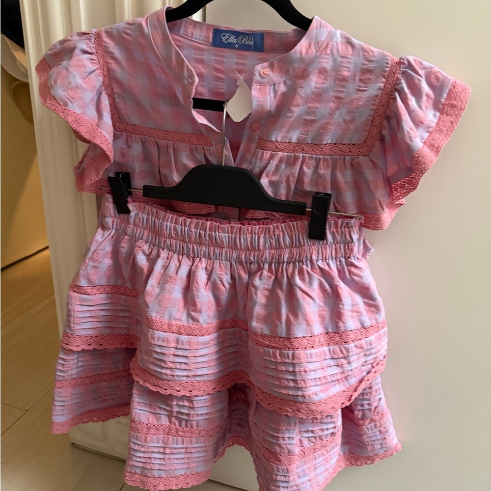 Pink and White Ruffled Dress Set